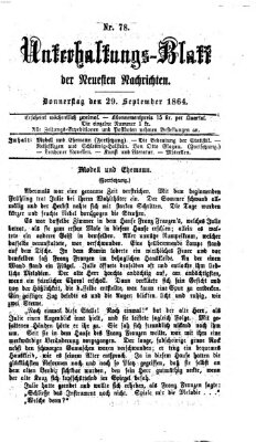 Neueste Nachrichten aus dem Gebiete der Politik. Unterhaltungs-Blatt der Neuesten Nachrichten (Münchner neueste Nachrichten) Donnerstag 29. September 1864