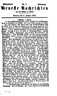 Neueste Nachrichten aus dem Gebiete der Politik (Münchner neueste Nachrichten) Sonntag 8. Januar 1865