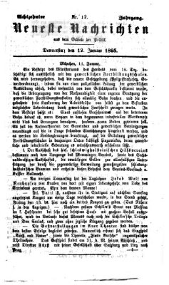 Neueste Nachrichten aus dem Gebiete der Politik (Münchner neueste Nachrichten) Donnerstag 12. Januar 1865