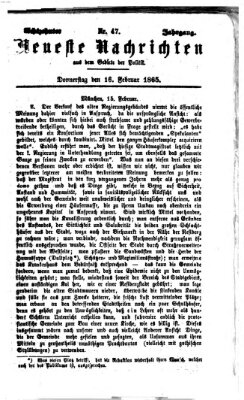 Neueste Nachrichten aus dem Gebiete der Politik (Münchner neueste Nachrichten) Donnerstag 16. Februar 1865