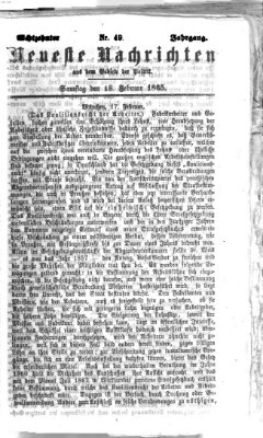 Neueste Nachrichten aus dem Gebiete der Politik (Münchner neueste Nachrichten) Samstag 18. Februar 1865