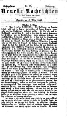 Neueste Nachrichten aus dem Gebiete der Politik (Münchner neueste Nachrichten) Samstag 4. März 1865