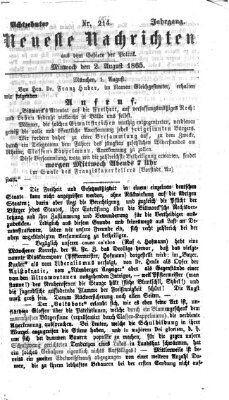 Neueste Nachrichten aus dem Gebiete der Politik (Münchner neueste Nachrichten) Mittwoch 2. August 1865