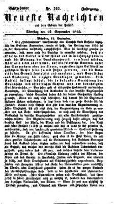 Neueste Nachrichten aus dem Gebiete der Politik (Münchner neueste Nachrichten) Dienstag 19. September 1865