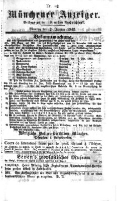 Münchener Anzeiger (Münchner neueste Nachrichten) Montag 2. Januar 1865