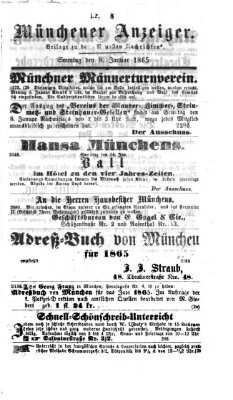 Münchener Anzeiger (Münchner neueste Nachrichten) Sonntag 8. Januar 1865