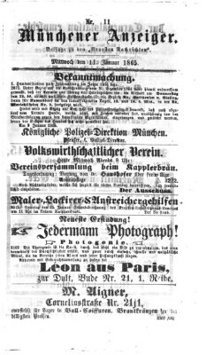 Münchener Anzeiger (Münchner neueste Nachrichten) Mittwoch 11. Januar 1865