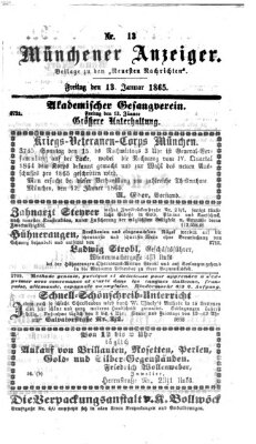 Münchener Anzeiger (Münchner neueste Nachrichten) Freitag 13. Januar 1865