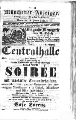 Münchener Anzeiger (Münchner neueste Nachrichten) Montag 16. Januar 1865
