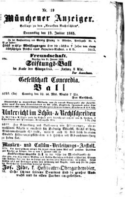 Münchener Anzeiger (Münchner neueste Nachrichten) Donnerstag 19. Januar 1865