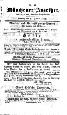 Münchener Anzeiger (Münchner neueste Nachrichten) Dienstag 31. Januar 1865