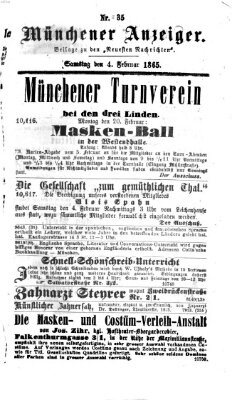 Münchener Anzeiger (Münchner neueste Nachrichten) Samstag 4. Februar 1865