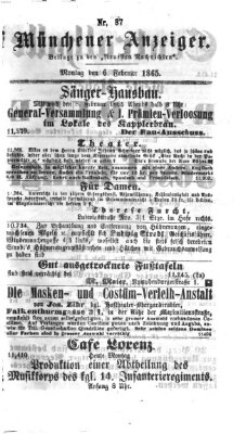 Münchener Anzeiger (Münchner neueste Nachrichten) Montag 6. Februar 1865