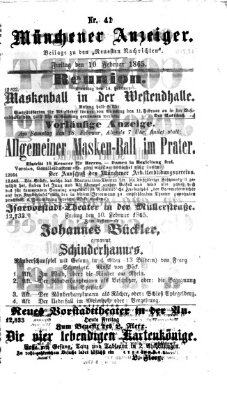 Münchener Anzeiger (Münchner neueste Nachrichten) Freitag 10. Februar 1865