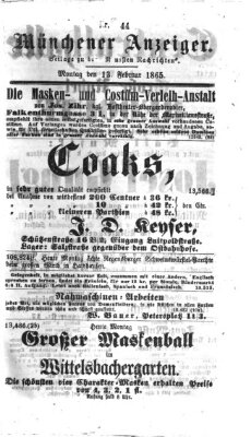 Münchener Anzeiger (Münchner neueste Nachrichten) Montag 13. Februar 1865