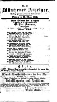 Münchener Anzeiger (Münchner neueste Nachrichten) Mittwoch 22. Februar 1865