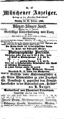 Münchener Anzeiger (Münchner neueste Nachrichten) Sonntag 26. Februar 1865