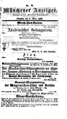 Münchener Anzeiger (Münchner neueste Nachrichten) Samstag 4. März 1865