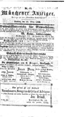 Münchener Anzeiger (Münchner neueste Nachrichten) Sonntag 12. März 1865