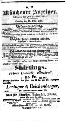 Münchener Anzeiger (Münchner neueste Nachrichten) Samstag 18. März 1865