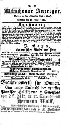 Münchener Anzeiger (Münchner neueste Nachrichten) Dienstag 28. März 1865