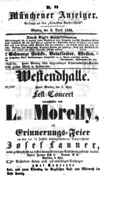 Münchener Anzeiger (Münchner neueste Nachrichten) Montag 3. April 1865