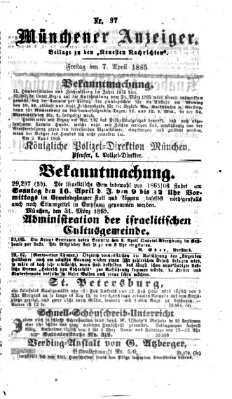 Münchener Anzeiger (Münchner neueste Nachrichten) Freitag 7. April 1865