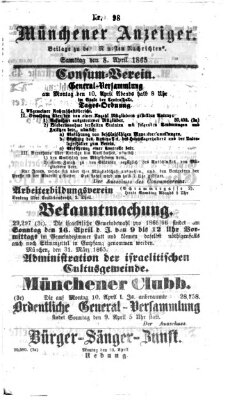 Münchener Anzeiger (Münchner neueste Nachrichten) Samstag 8. April 1865