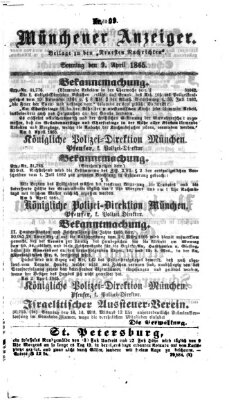 Münchener Anzeiger (Münchner neueste Nachrichten) Sonntag 9. April 1865