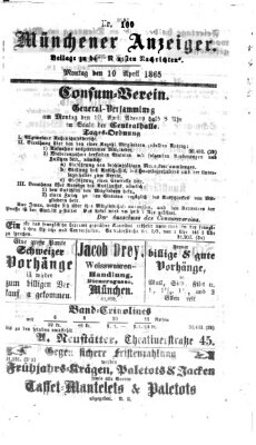 Münchener Anzeiger (Münchner neueste Nachrichten) Montag 10. April 1865