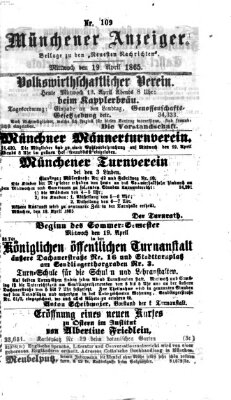 Münchener Anzeiger (Münchner neueste Nachrichten) Mittwoch 19. April 1865