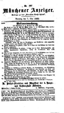 Münchener Anzeiger (Münchner neueste Nachrichten) Sonntag 7. Mai 1865