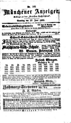 Münchener Anzeiger (Münchner neueste Nachrichten) Samstag 10. Juni 1865