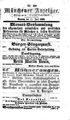 Münchener Anzeiger (Münchner neueste Nachrichten) Sonntag 11. Juni 1865