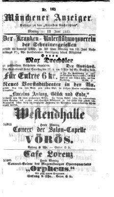 Münchener Anzeiger (Münchner neueste Nachrichten) Montag 12. Juni 1865