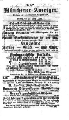 Münchener Anzeiger (Münchner neueste Nachrichten) Freitag 16. Juni 1865