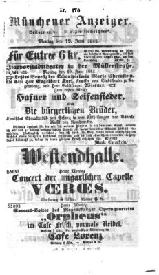 Münchener Anzeiger (Münchner neueste Nachrichten) Montag 19. Juni 1865