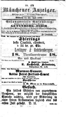 Münchener Anzeiger (Münchner neueste Nachrichten) Mittwoch 21. Juni 1865