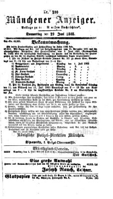 Münchener Anzeiger (Münchner neueste Nachrichten) Donnerstag 29. Juni 1865