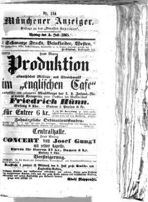 Münchener Anzeiger (Münchner neueste Nachrichten) Montag 3. Juli 1865