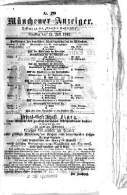 Münchener Anzeiger (Münchner neueste Nachrichten) Dienstag 18. Juli 1865