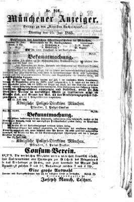 Münchener Anzeiger (Münchner neueste Nachrichten) Dienstag 25. Juli 1865