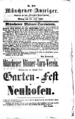 Münchener Anzeiger (Münchner neueste Nachrichten) Montag 31. Juli 1865