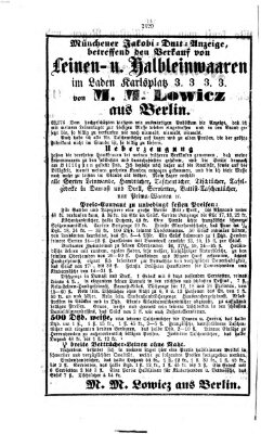 Münchener Anzeiger (Münchner neueste Nachrichten) Donnerstag 3. August 1865