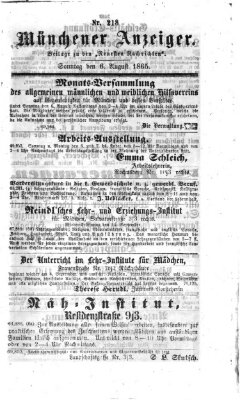 Münchener Anzeiger (Münchner neueste Nachrichten) Sonntag 6. August 1865