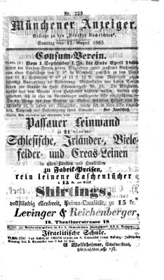 Münchener Anzeiger (Münchner neueste Nachrichten) Sonntag 27. August 1865