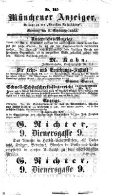 Münchener Anzeiger (Münchner neueste Nachrichten) Samstag 2. September 1865