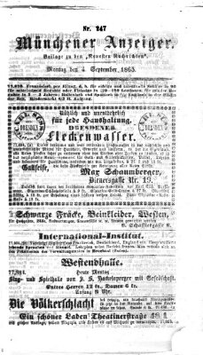 Münchener Anzeiger (Münchner neueste Nachrichten) Montag 4. September 1865