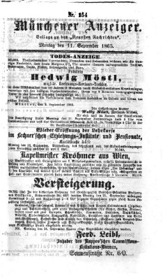 Münchener Anzeiger (Münchner neueste Nachrichten) Montag 11. September 1865