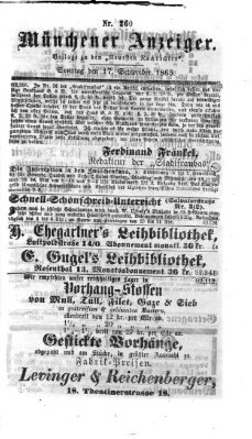 Münchener Anzeiger (Münchner neueste Nachrichten) Sonntag 17. September 1865